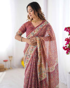 Premium Linen Cotton Floral Digital Print Saree with Designer Pallu