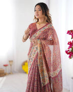Premium Linen Cotton Floral Digital Print Saree with Designer Pallu