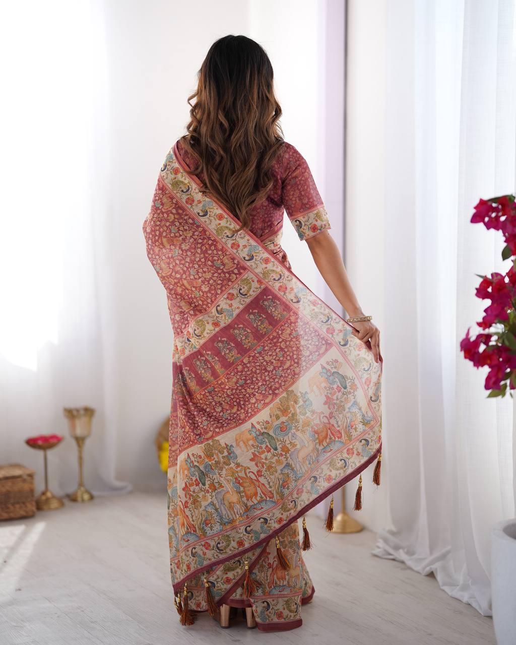Premium Linen Cotton Floral Digital Print Saree with Designer Pallu