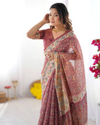 Premium Linen Cotton Floral Digital Print Saree with Designer Pallu