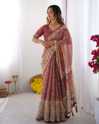 Premium Linen Cotton Floral Digital Print Saree with Designer Pallu