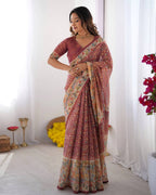 Premium Linen Cotton Floral Digital Print Saree with Designer Pallu