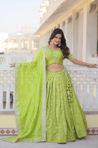 Premium Green Viscose Jacquard Lehenga Choli with Embroidered Dupatta