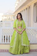 Premium Green Viscose Jacquard Lehenga Choli with Embroidered Dupatta