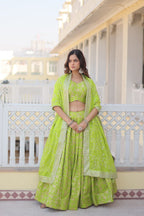 Premium Green Viscose Jacquard Lehenga Choli with Embroidered Dupatta