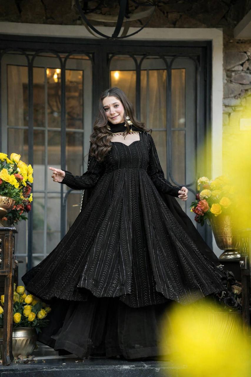 Black Anarkali Sharara Suit Set