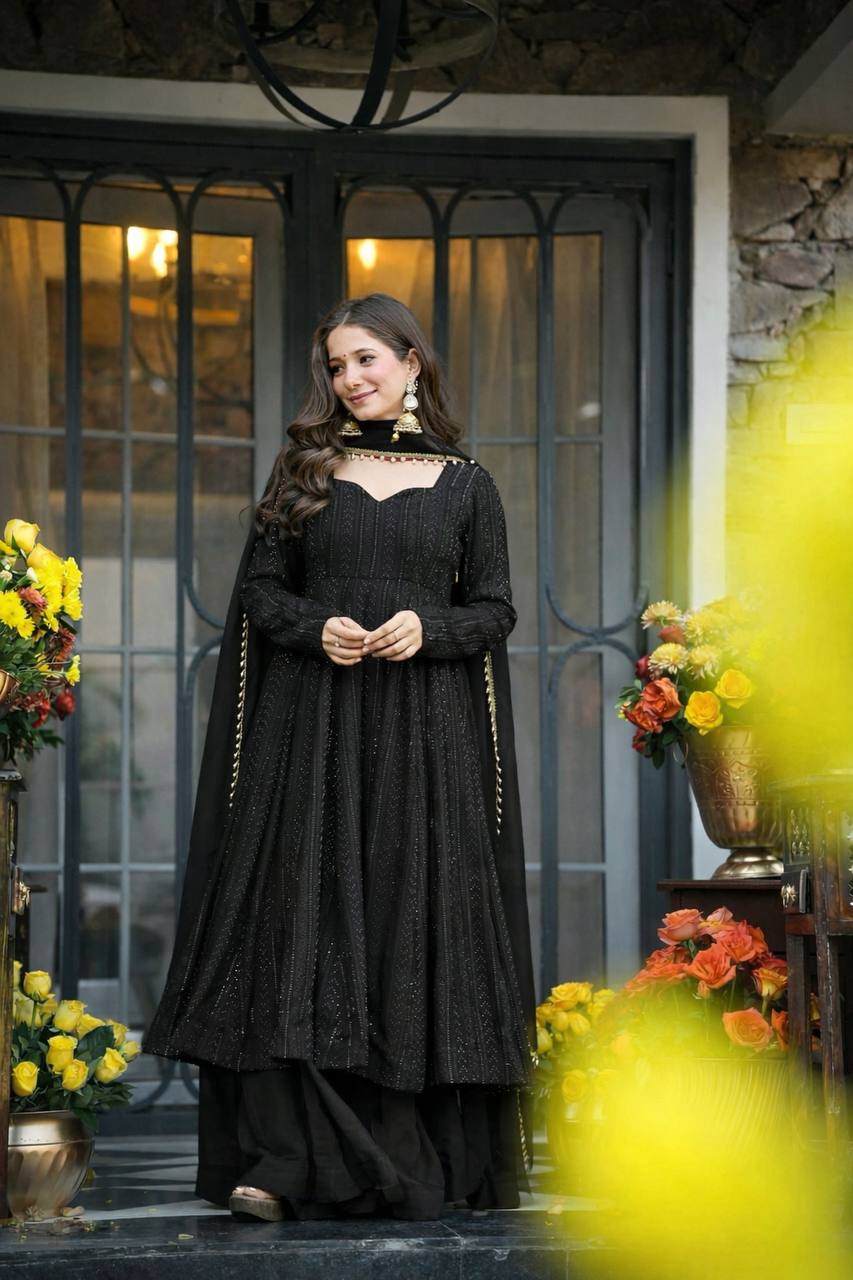 Black Anarkali Sharara Suit Set