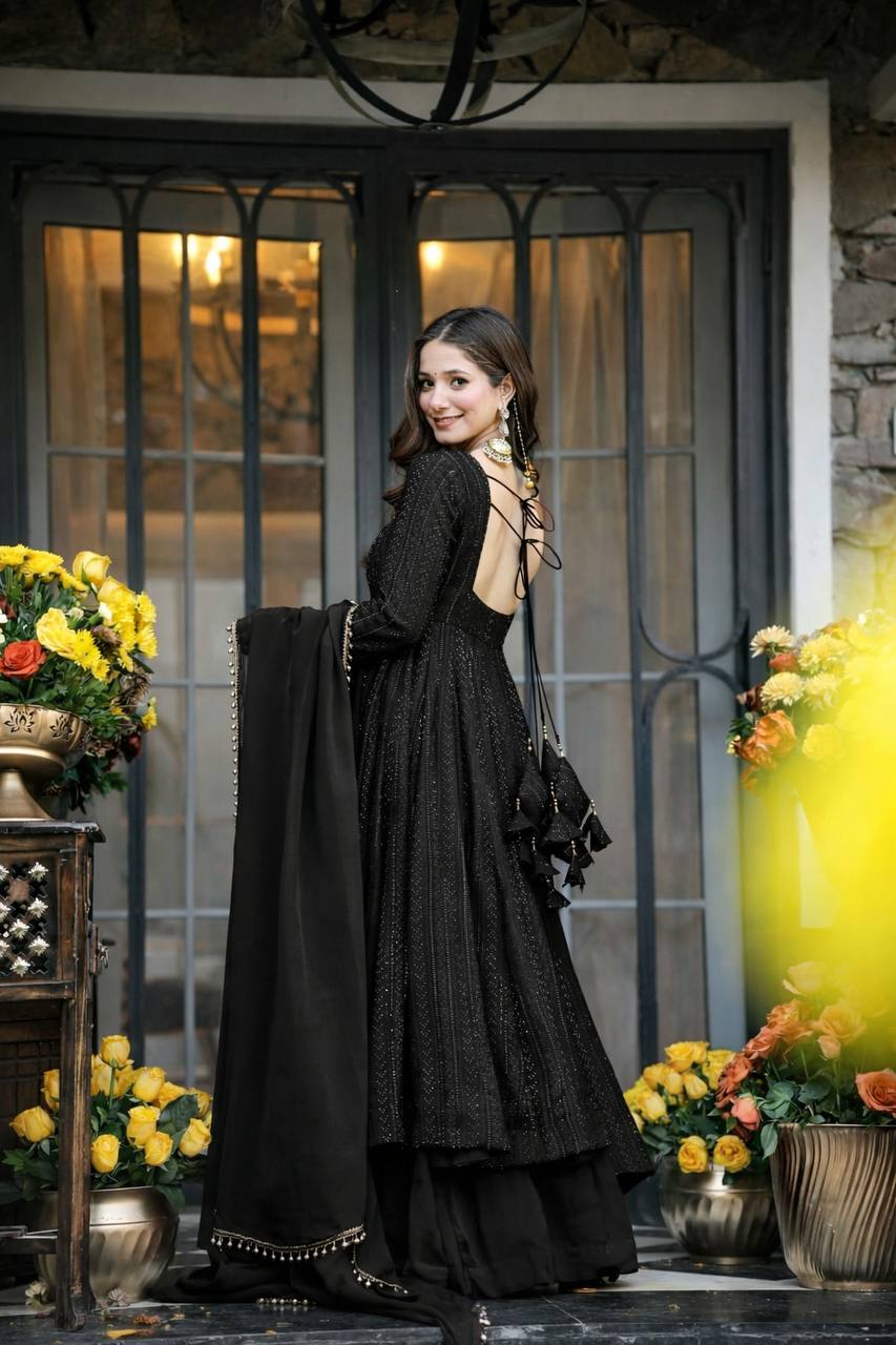 Black Anarkali Sharara Suit Set