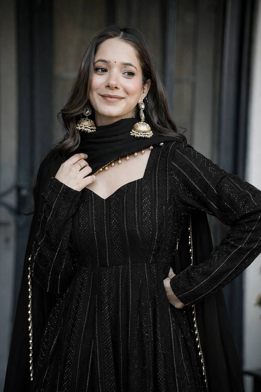 Black Anarkali Sharara Suit Set