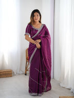 Premium Thread & Sequins Embroidered JMC Silk Saree