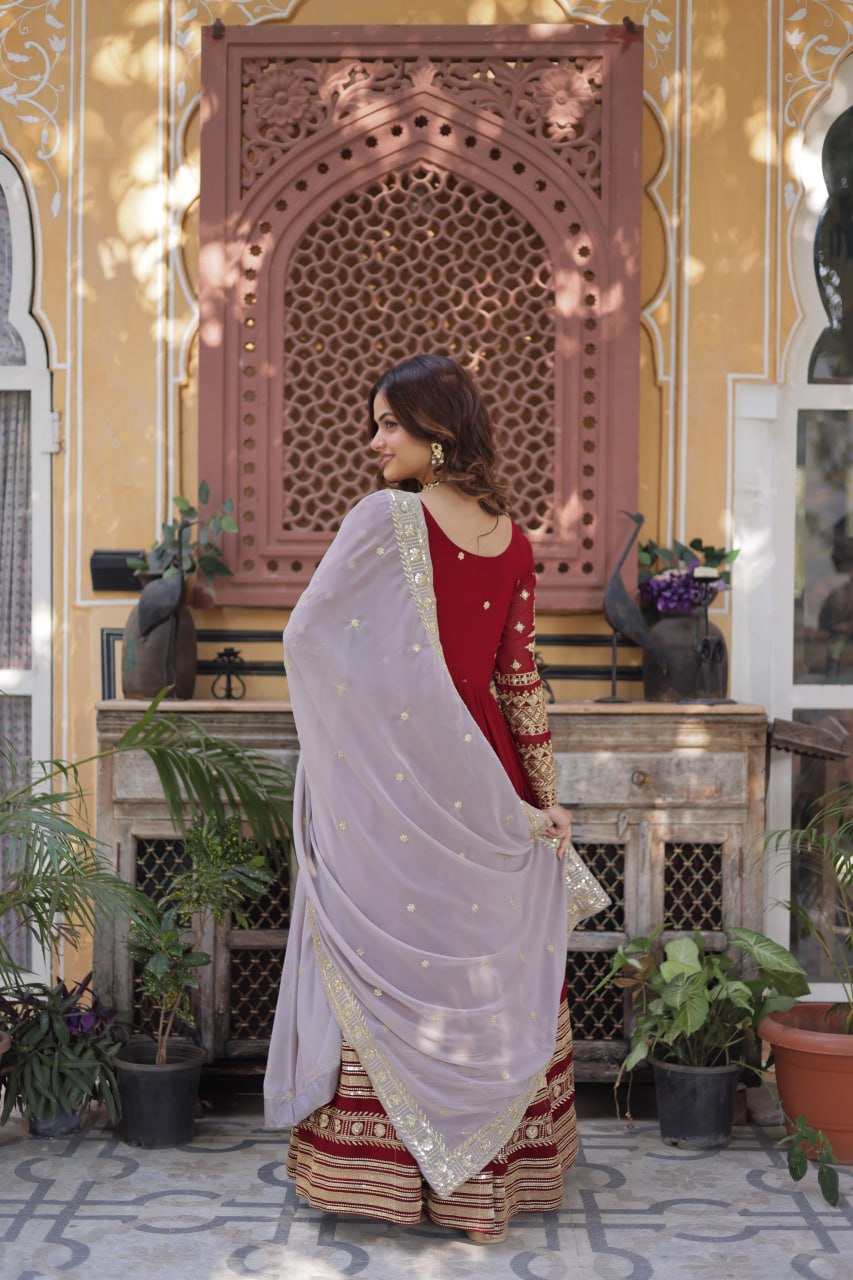 Premium Embroidered Gown with Dupatta Set - Reception Wear Outfit