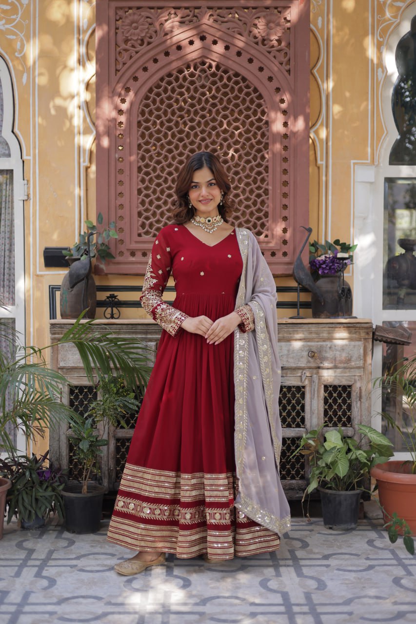 Premium Embroidered Gown with Dupatta Set - Reception Wear Outfit