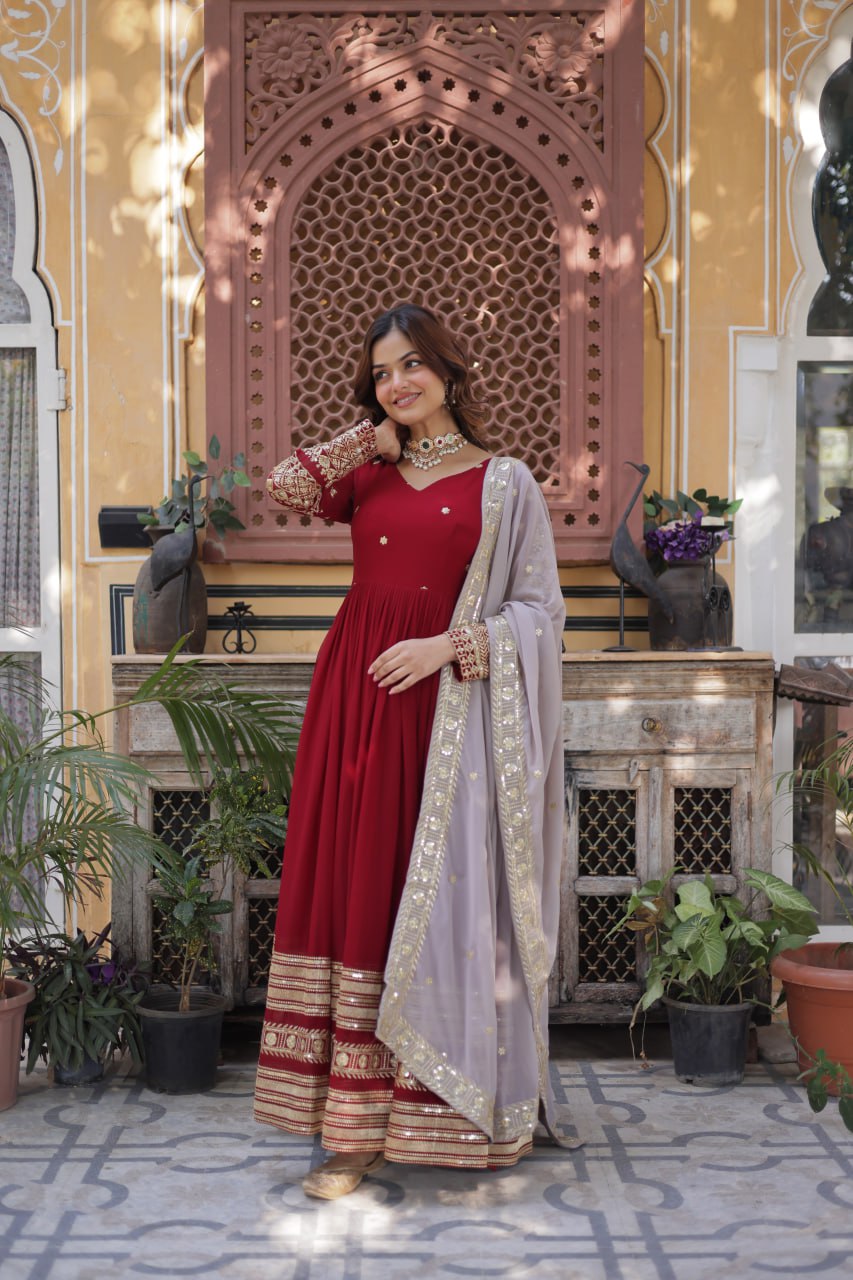 Premium Embroidered Gown with Dupatta Set - Reception Wear Outfit
