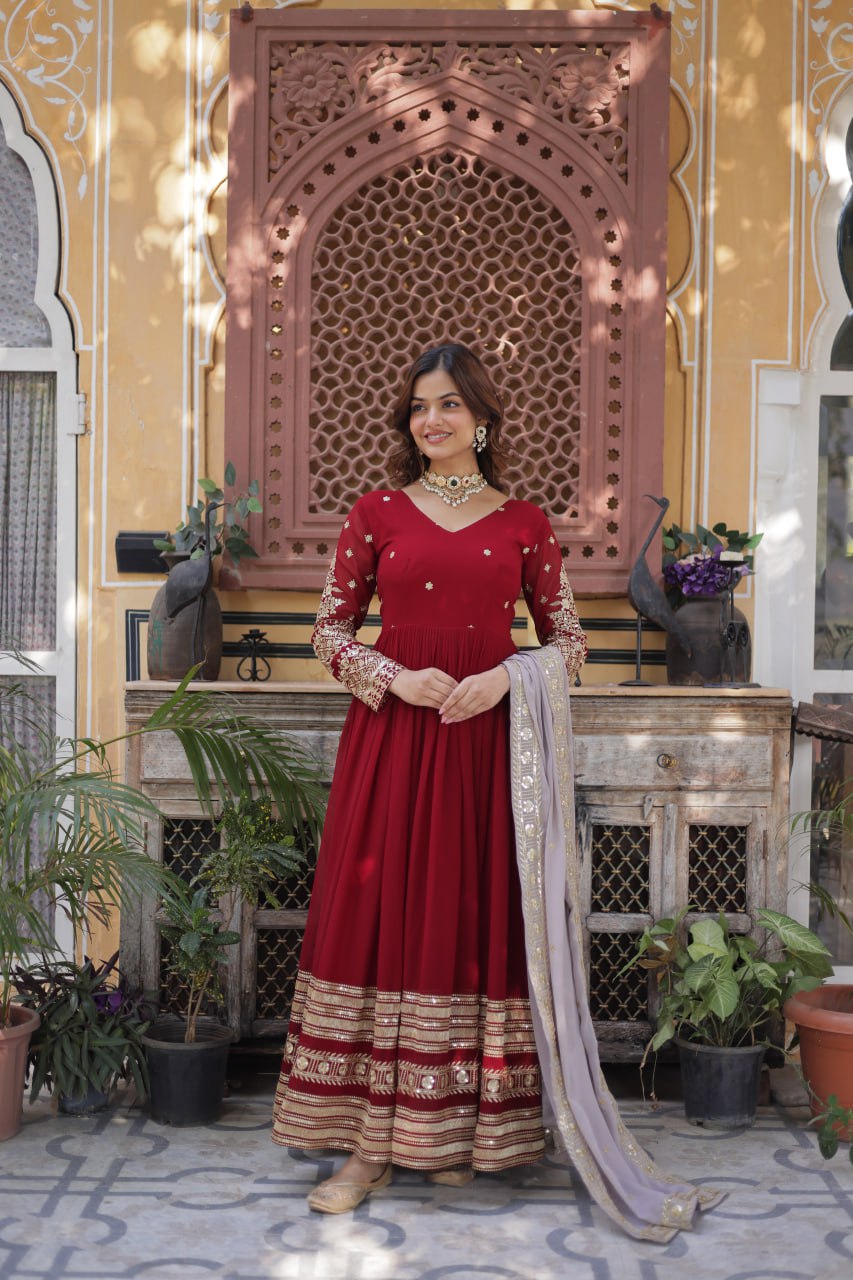 Premium Embroidered Gown with Dupatta Set - Reception Wear Outfit