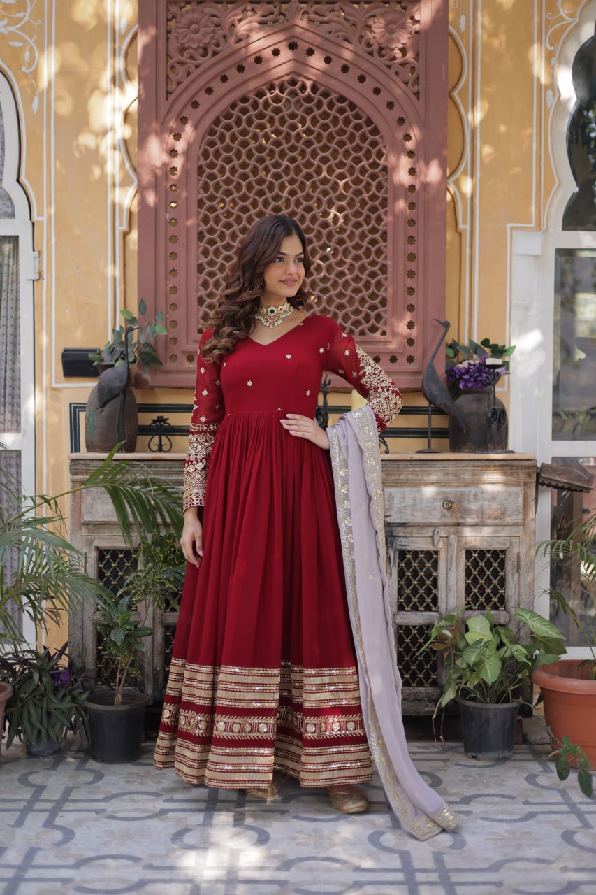 Premium Embroidered Gown with Dupatta Set - Reception Wear Outfit