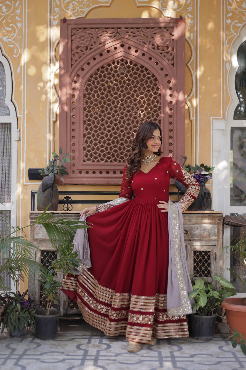 Premium Embroidered Gown with Dupatta Set - Reception Wear Outfit