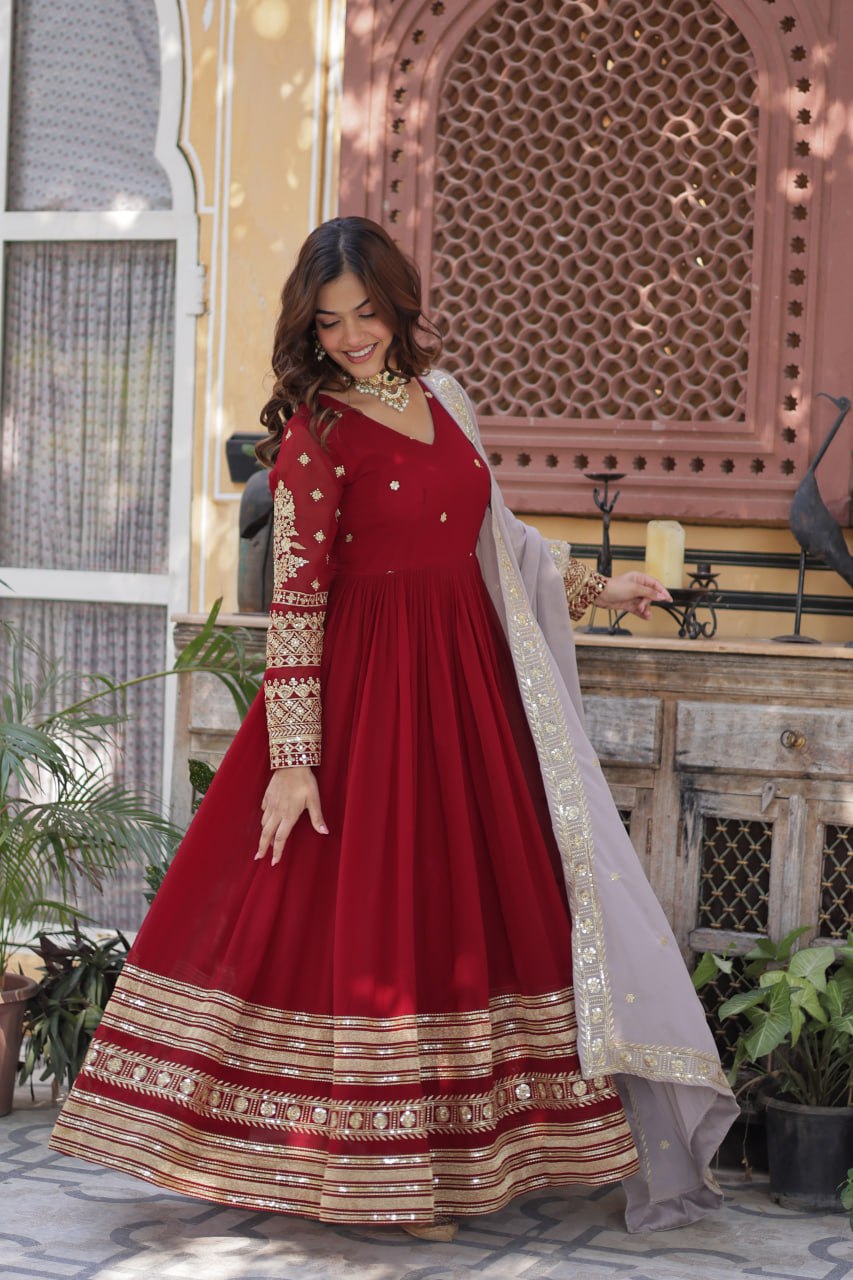 Premium Embroidered Gown with Dupatta Set - Reception Wear Outfit
