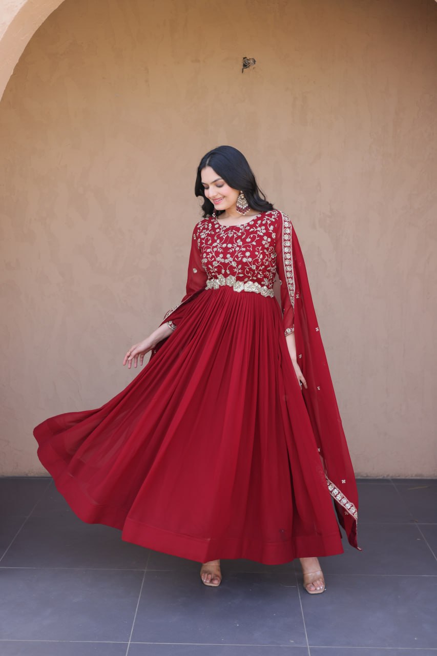 Premium Embroidered Gown with Designer Dupatta Set