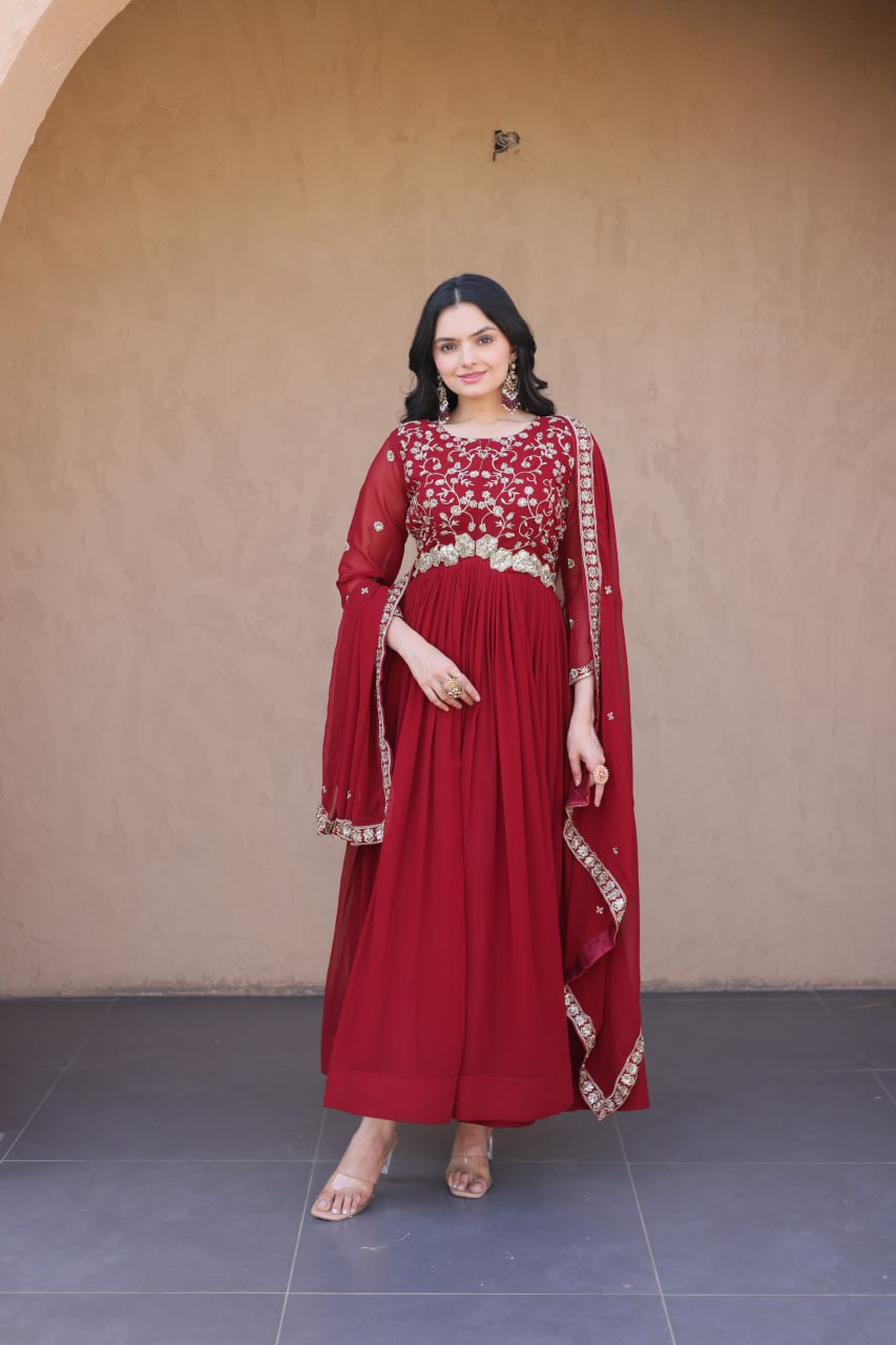 Premium Embroidered Gown with Designer Dupatta Set