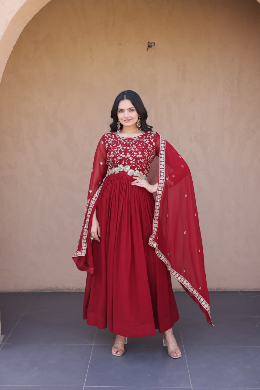 Premium Embroidered Gown with Designer Dupatta Set