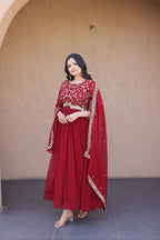 Premium Embroidered Gown with Designer Dupatta Set