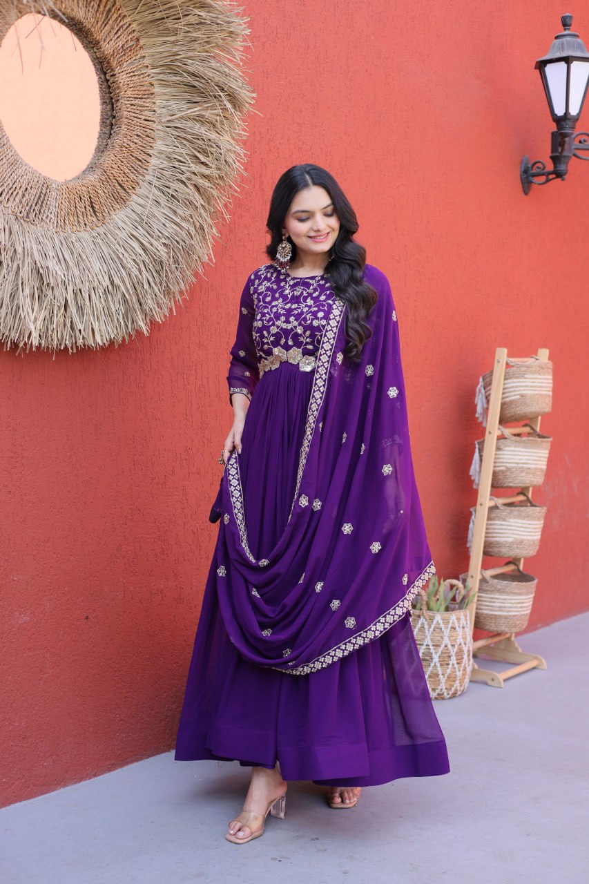 Premium Embroidered Gown with Designer Dupatta Set