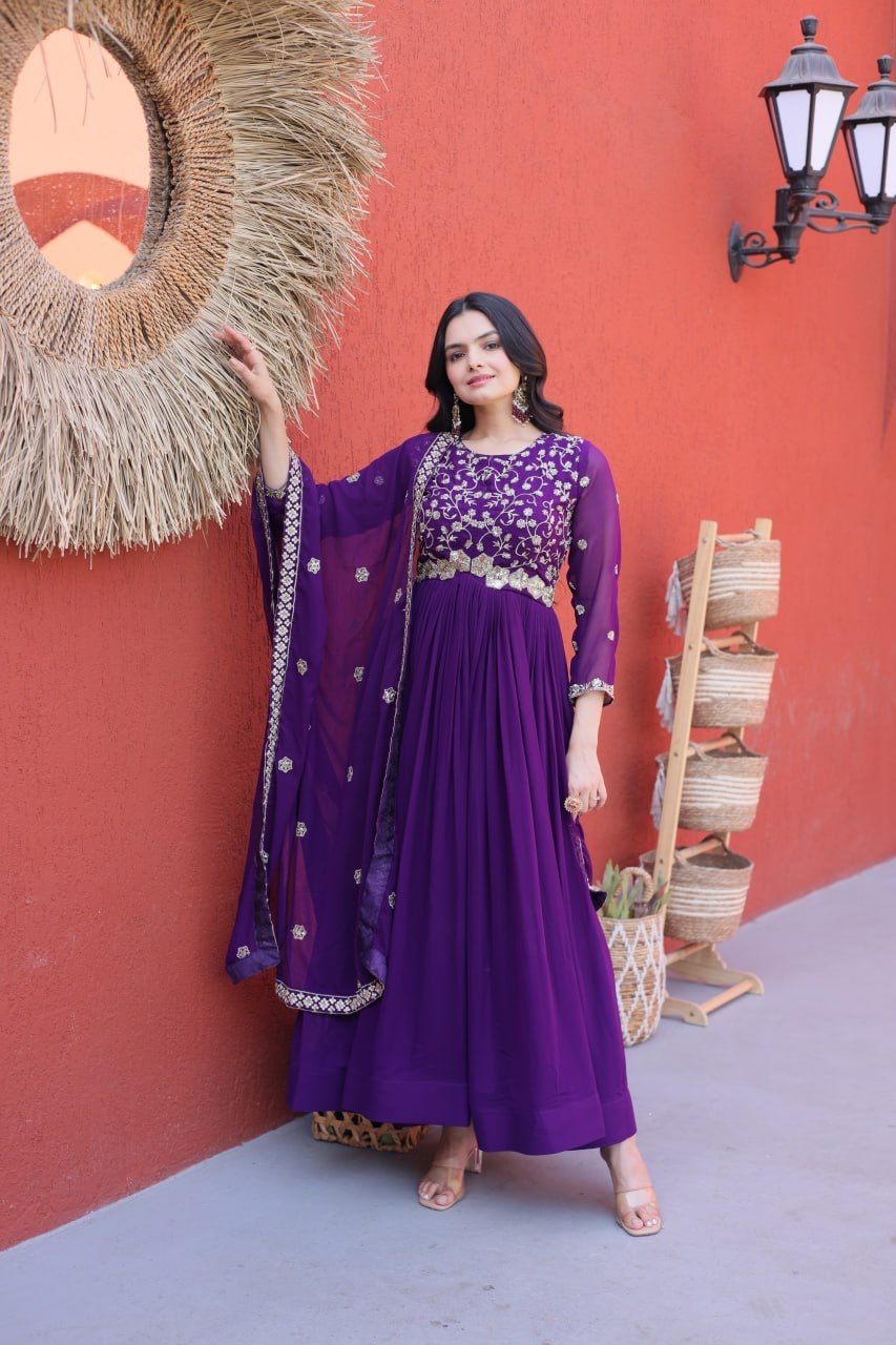 Premium Embroidered Gown with Designer Dupatta Set