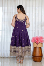 Designer Vichitra Silk Embroidered Anarkali Suit Set with Dupatta