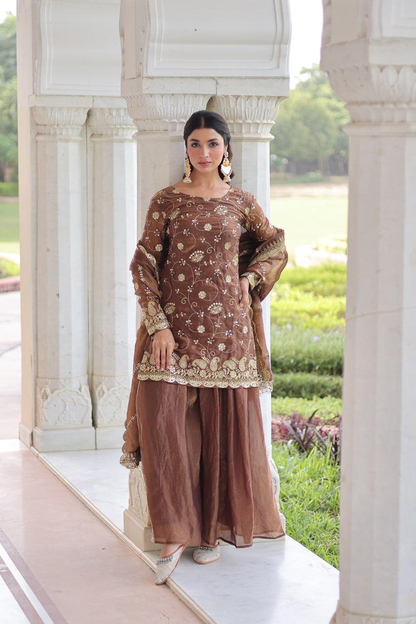Premium Sequins Embroidered Fendy Sharara Suit Set