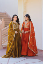 Premium Zari Sequins Embroidered Fendy Gown With Dupatta