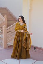 Premium Zari Sequins Embroidered Fendy Gown With Dupatta