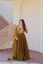 Premium Zari Sequins Embroidered Fendy Gown With Dupatta