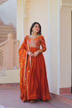 Premium Zari Sequins Embroidered Fendy Gown With Dupatta