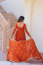 Premium Zari Sequins Embroidered Fendy Gown With Dupatta