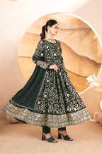Designer Dark Green Sequins Embroidered Anarkali Suit Set with Dupatta