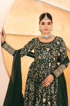 Designer Dark Green Sequins Embroidered Anarkali Suit Set with Dupatta