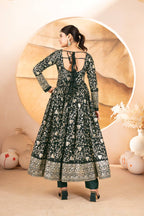 Designer Dark Green Sequins Embroidered Anarkali Suit Set with Dupatta