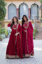 Premium Faux Blooming Georgette Embroidered Gown with Dupatta