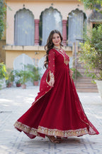 Premium Faux Blooming Georgette Embroidered Gown with Dupatta