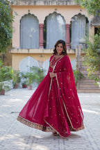 Premium Faux Blooming Georgette Embroidered Gown with Dupatta