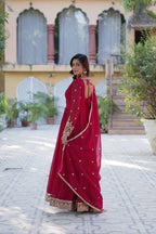 Premium Faux Blooming Georgette Embroidered Gown with Dupatta