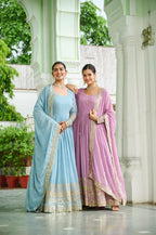 Designer Embroidered Faux Georgette Gown Dupatta Set