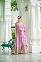 Designer Embroidered Faux Georgette Gown Dupatta Set