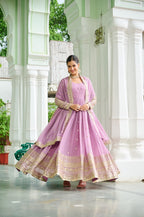 Designer Embroidered Faux Georgette Gown Dupatta Set
