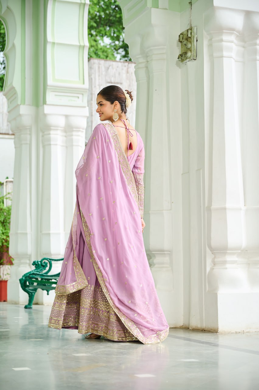 Designer Embroidered Faux Georgette Gown Dupatta Set