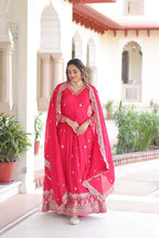Premium Rani Vichitra Silk Gown with Dupatta for Women – Ethnic Party Wear