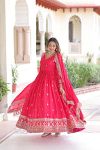 Premium Rani Vichitra Silk Gown with Dupatta for Women – Ethnic Party Wear