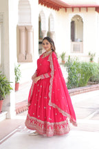 Premium Rani Vichitra Silk Gown with Dupatta for Women – Ethnic Party Wear