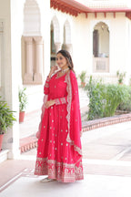 Premium Rani Vichitra Silk Gown with Dupatta for Women – Ethnic Party Wear