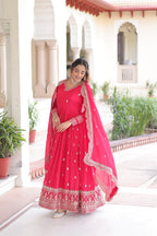 Premium Rani Vichitra Silk Gown with Dupatta for Women – Ethnic Party Wear